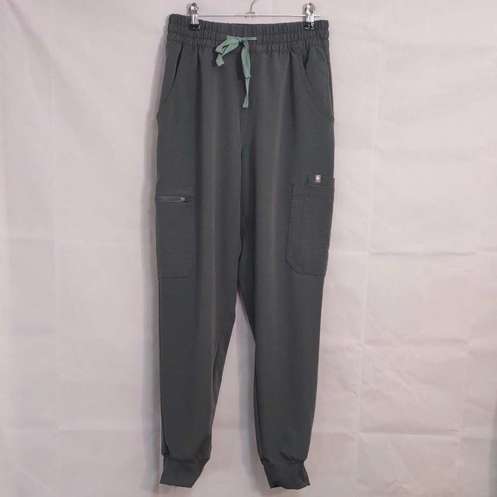 Figs Women's Uman Jogger Scrub Pants in Bonsai Green with Mint Drawstring